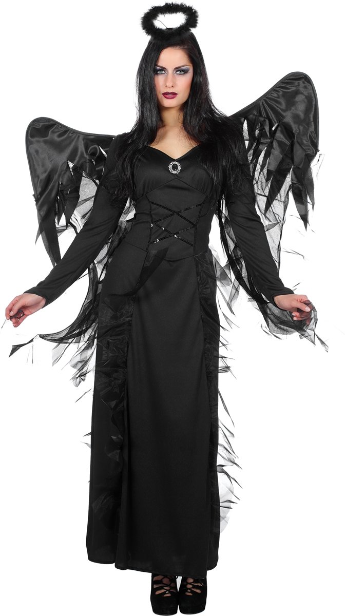 Engel Kostuum | Zwarte Engel Verdoemenis | Vrouw | Maat 38-40 | Halloween | Verkleedkleding